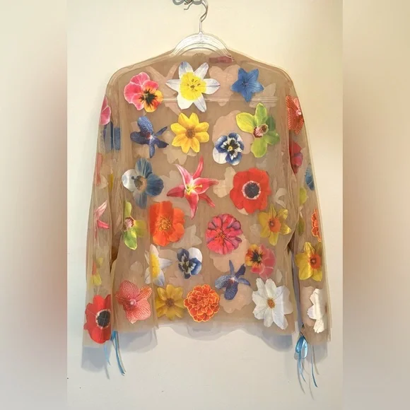 Tyler McGillivary Elsa sheer flowers long sleeve top in sand - Picture 3 of 8